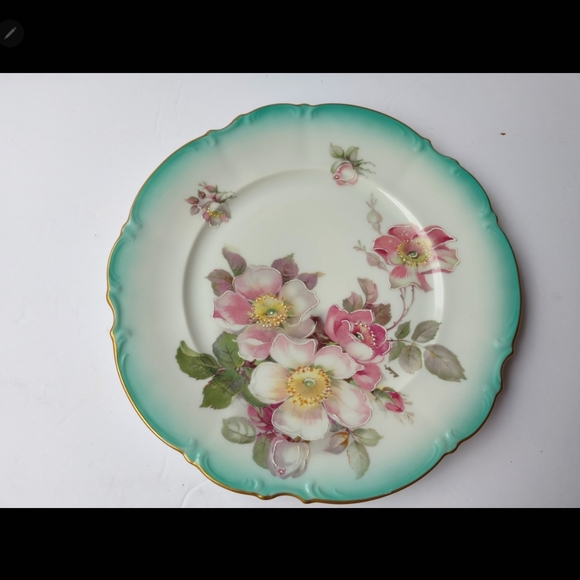 Vintage Porzellanmalerei Parbus Teal Rose Hand Painted Signed Decorative Plate - Picture 1 of 8